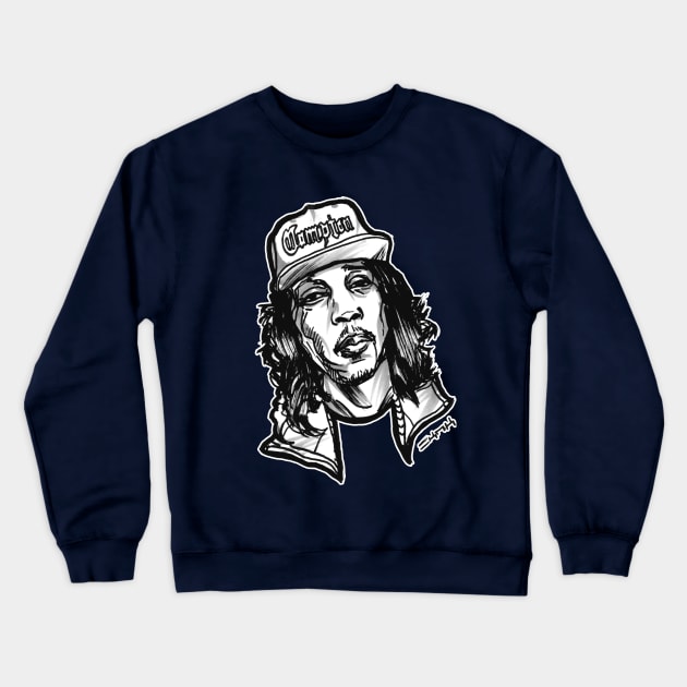 DJ Quik in a Compton Hat Crewneck Sweatshirt by sketchnkustom